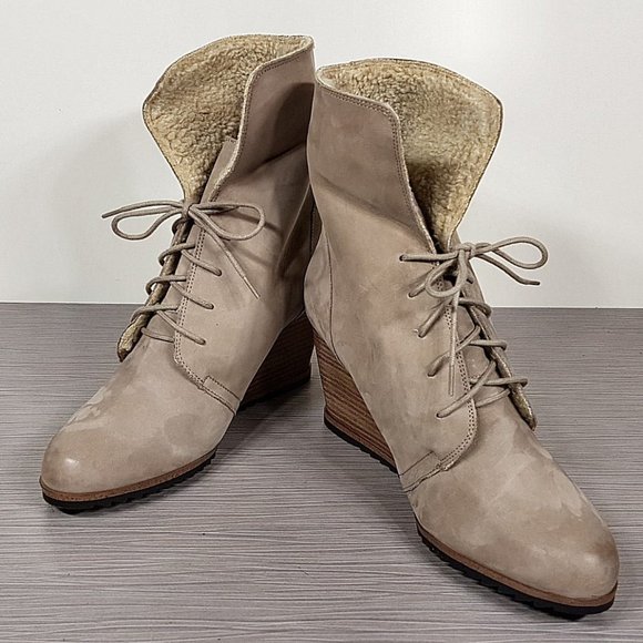 Caslon Gaby Faux Shearling Lace-Up Bootie, Sand Leather, Womens Size 11 M / 41 - Picture 8 of 11